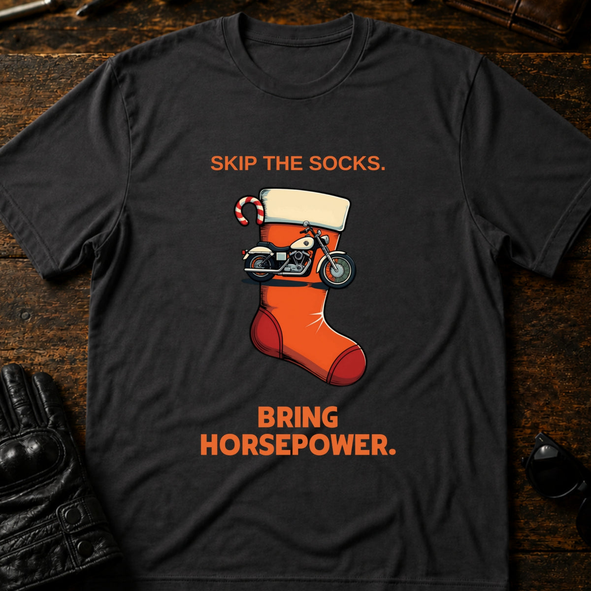 Santa Skip The Socks Bring Horsepower T-Shirt, charcoal