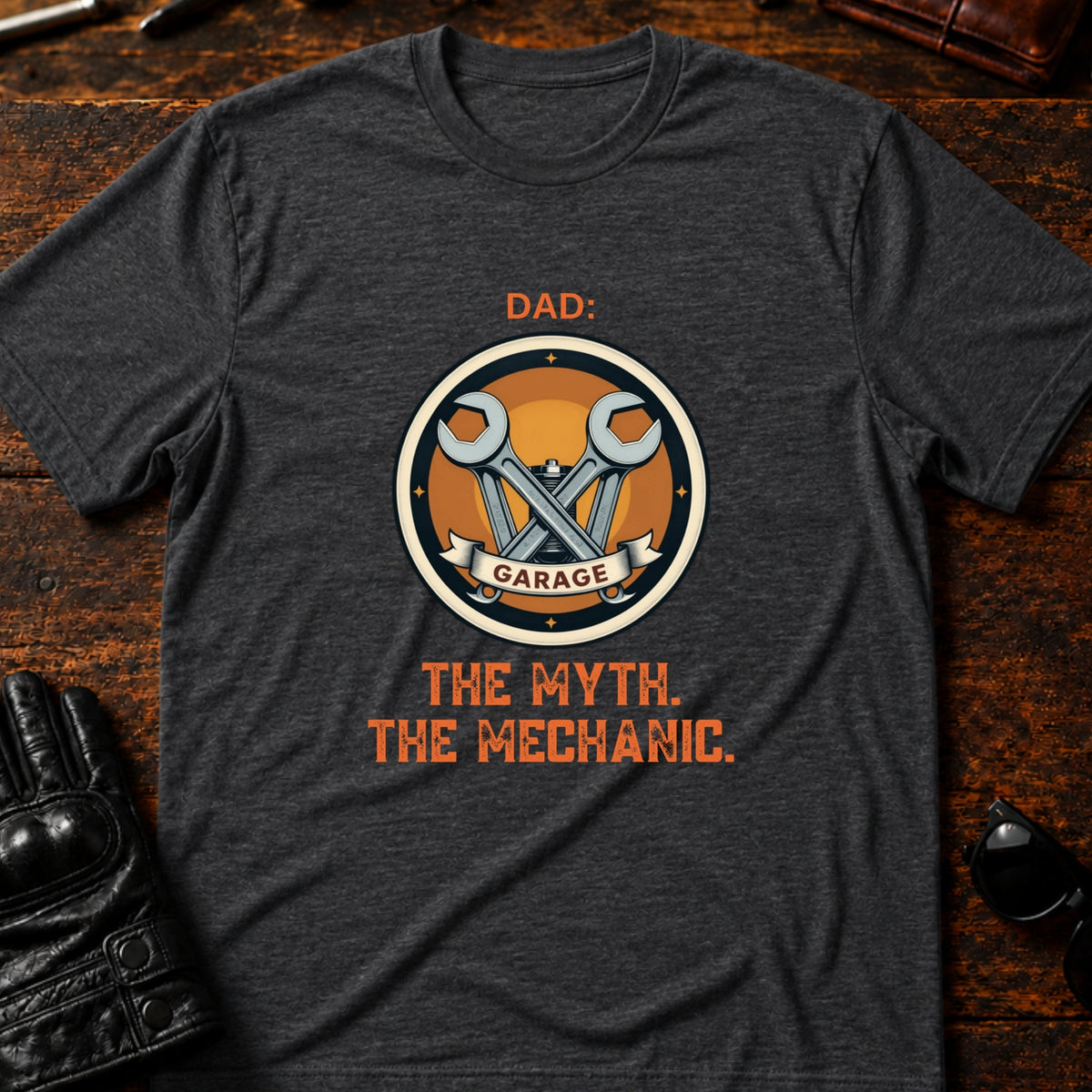 Dad The Man The Myth The Mechanic Motorcycle T-Shirt, dark heather