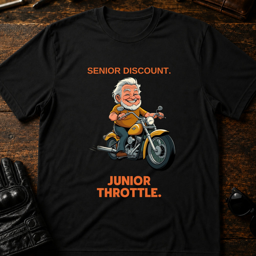 Senior Discount Junior Throttle Hand Biker T-Shirt - mockup 1 black