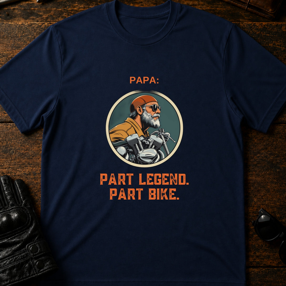 Papa Part Legend Part Motorcycle Grandpa Biker T-Shirt, navy