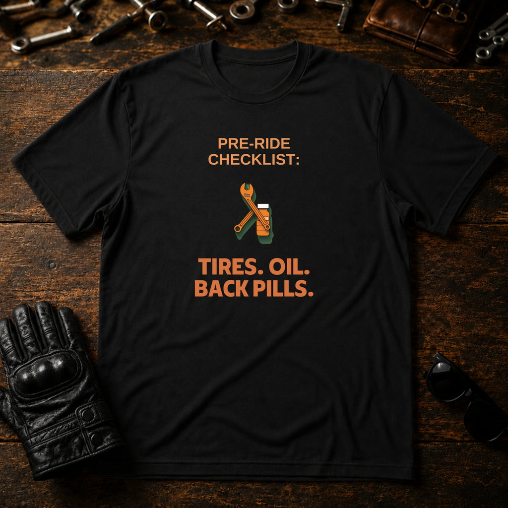 Pre-Ride Checklist Back Pills T-Shirt - mockup 1 black