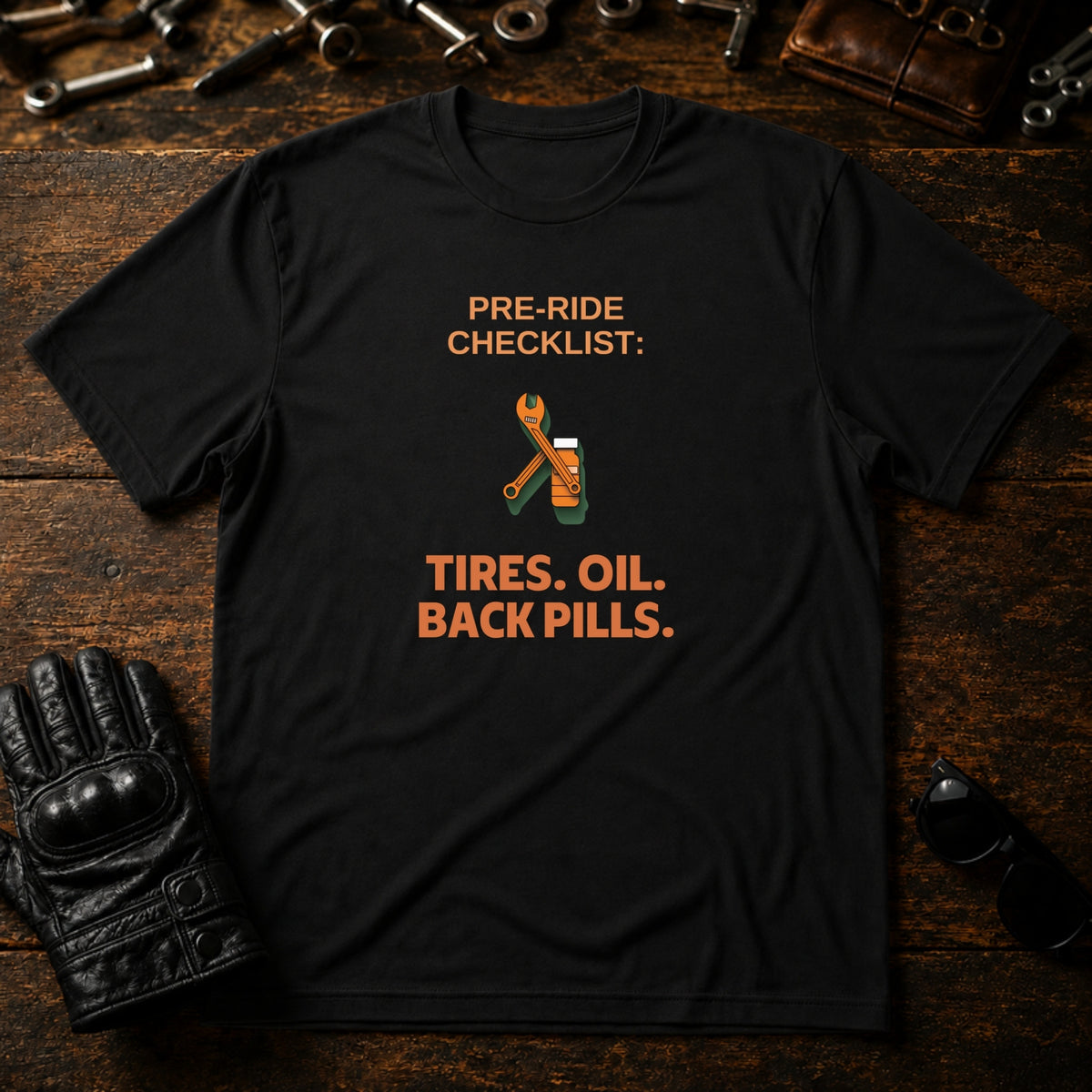 Pre-Ride Checklist Back Pills T-Shirt - mockup 1 black