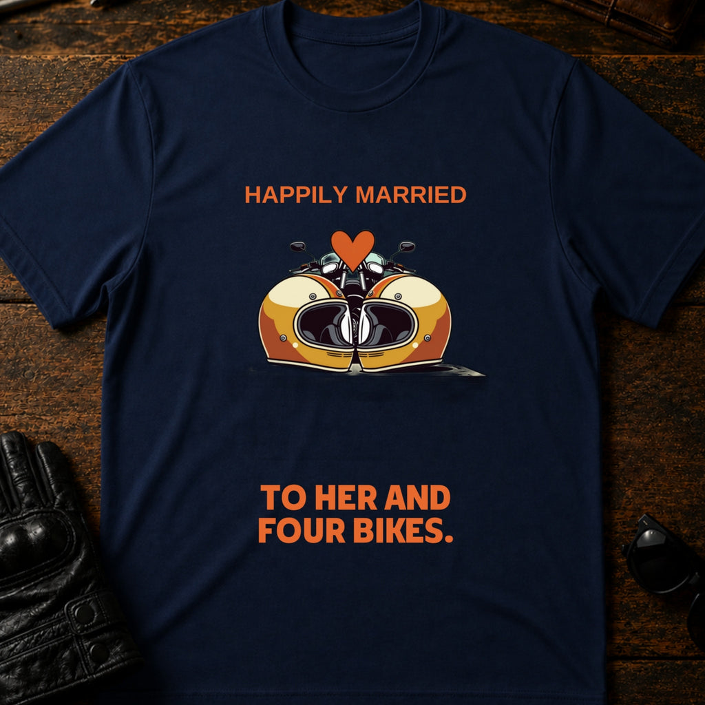 Happily Married To Her And Four Bikes Biker T-Shirt - mockup 5 navy
