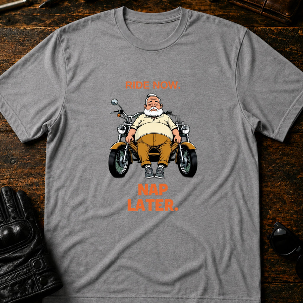 Ride Now Nap Later Grandpa Motorcycle T-Shirt - mockup 4 sport gray