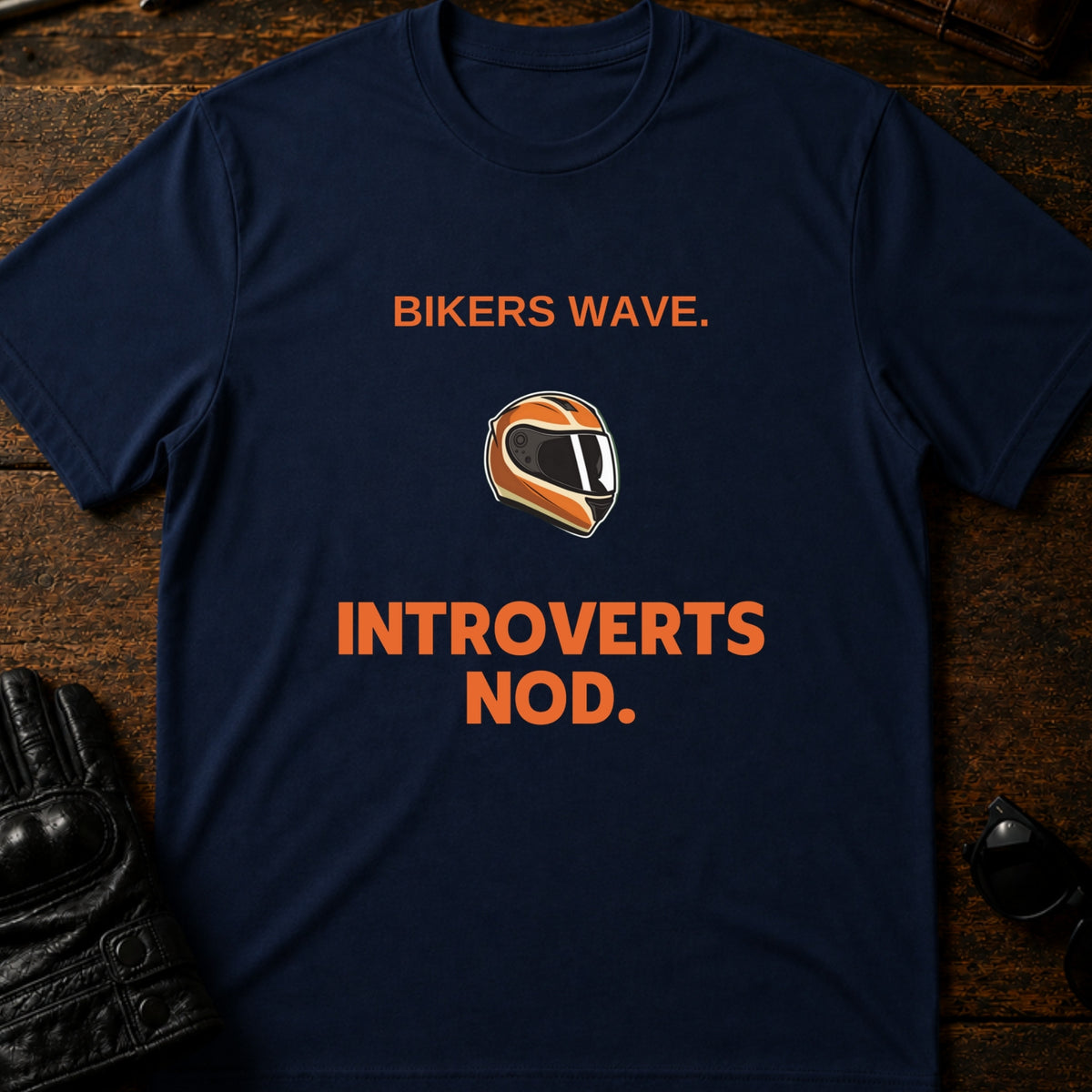 Bikers Wave Introverts Nod Funny Motorcycle T-Shirt, navy