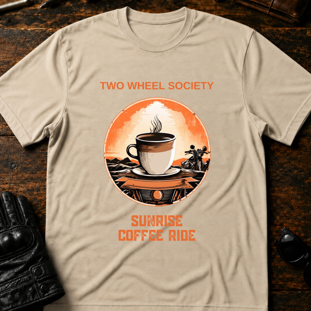 Sunrise Coffee Ride T-Shirt - mockup 6 sand
