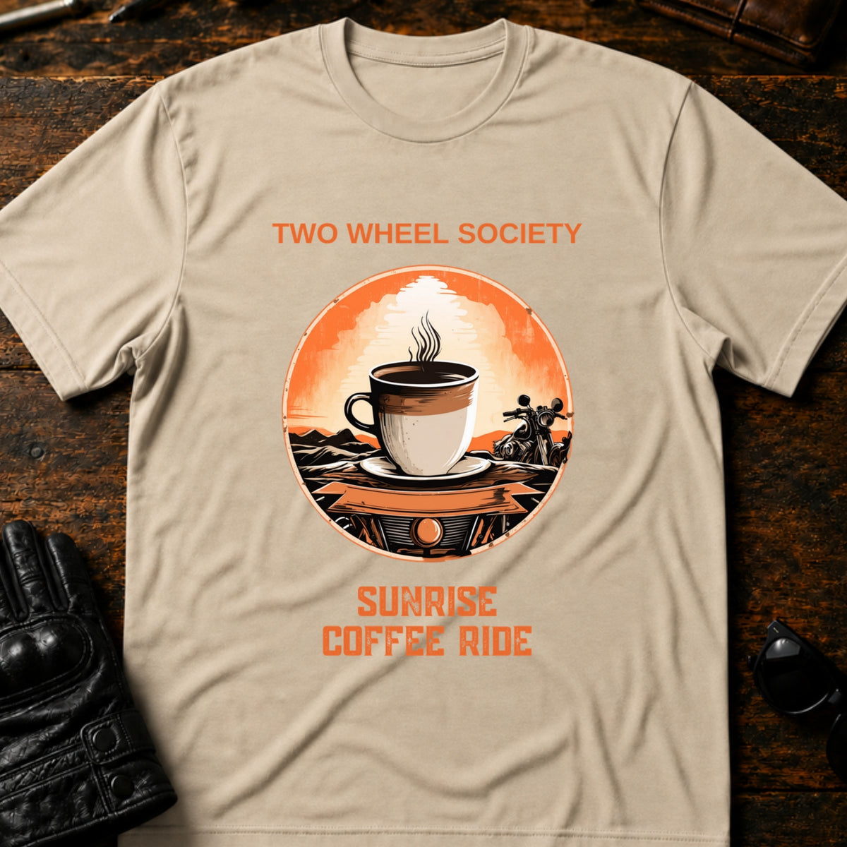 Sunrise Coffee Ride T-Shirt, sand
