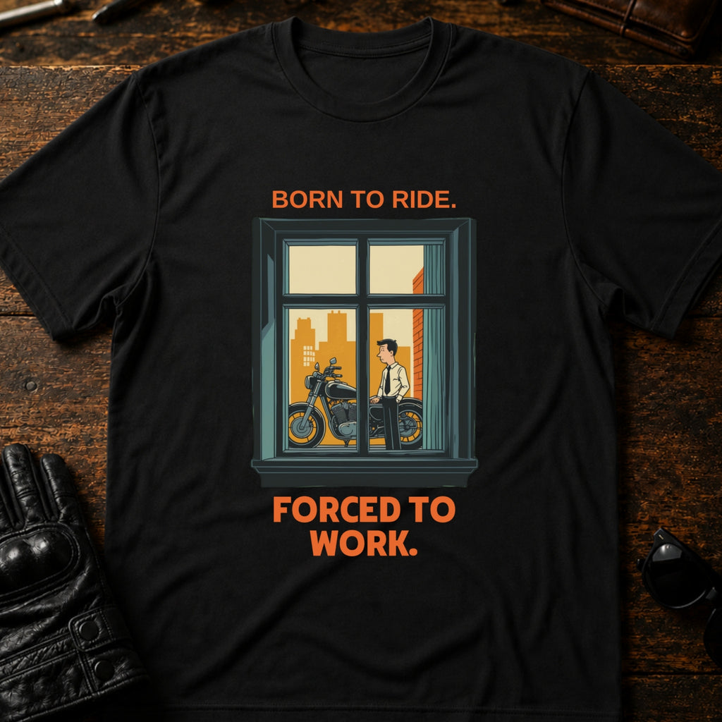Born To Ride Forced To Work Funny Biker T-Shirt - mockup 1 black