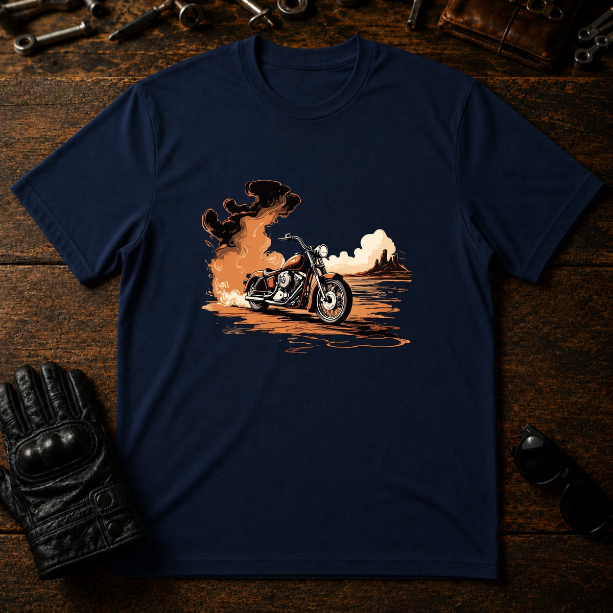Sunrise Coffee Ride T-Shirt - mockup 5 navy