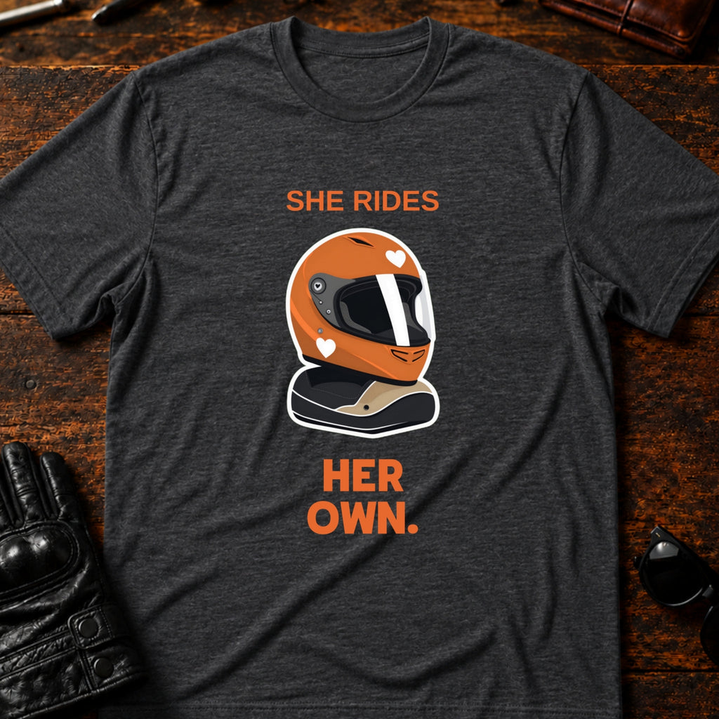 She Rides Her Own Women Motorcycle T-Shirt - mockup 8 dark heather