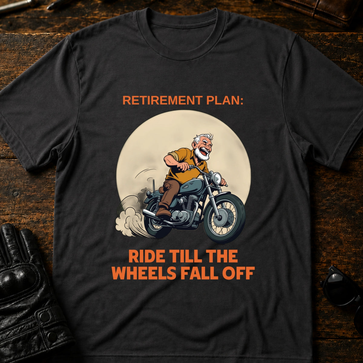 Retirement Plan Ride Till The Wheels Fall Off T-Shirt, charcoal