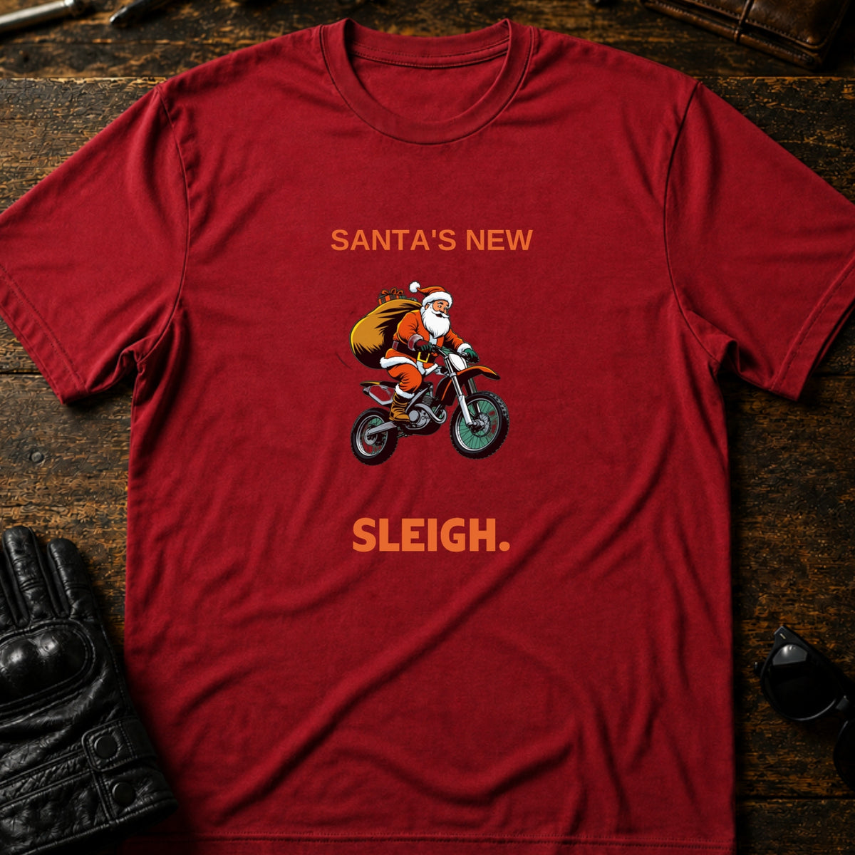 Santa Motocross Christmas Dirt Bike T-Shirt, cardinal red