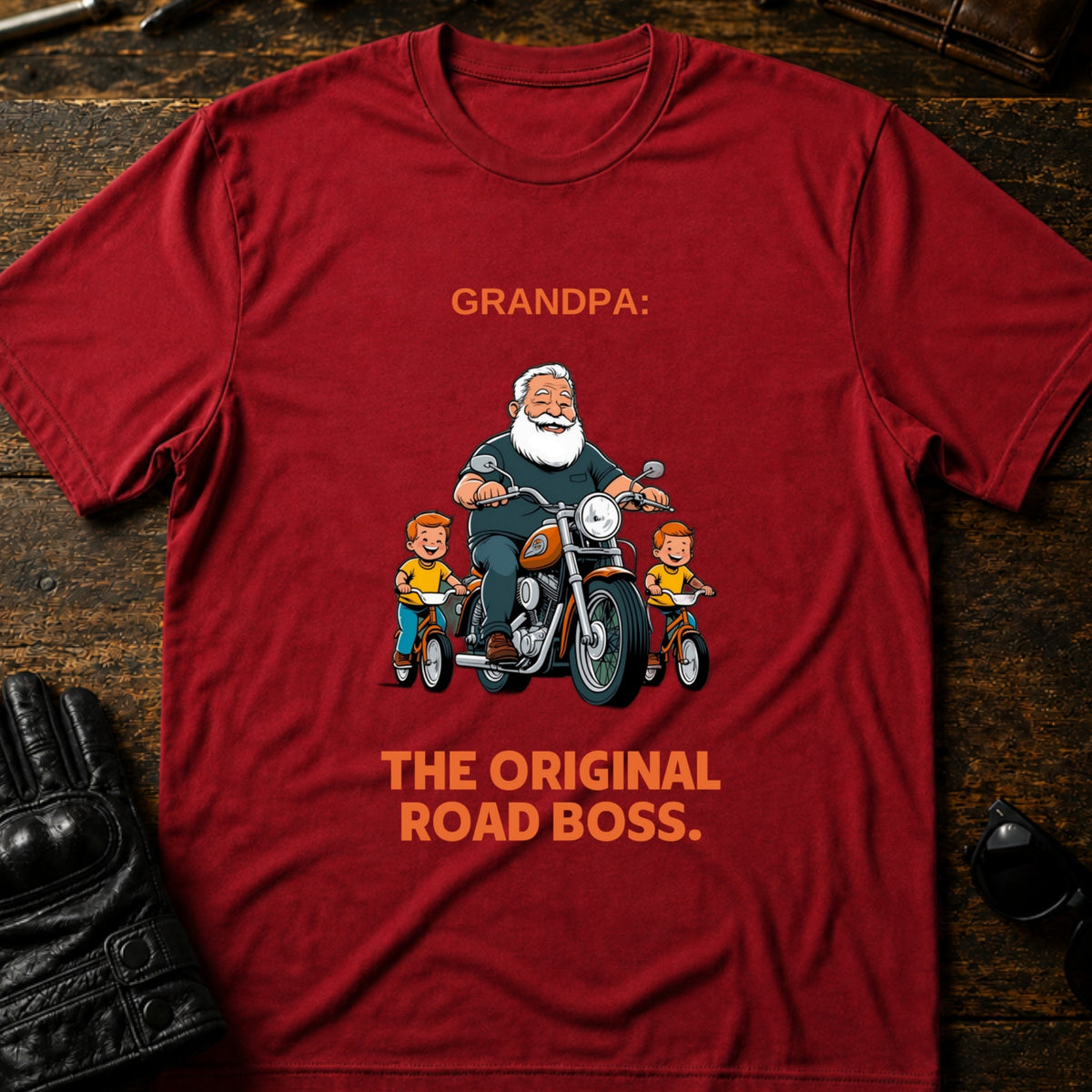 Grandpa The Original Road Boss T-Shirt, cardinal red