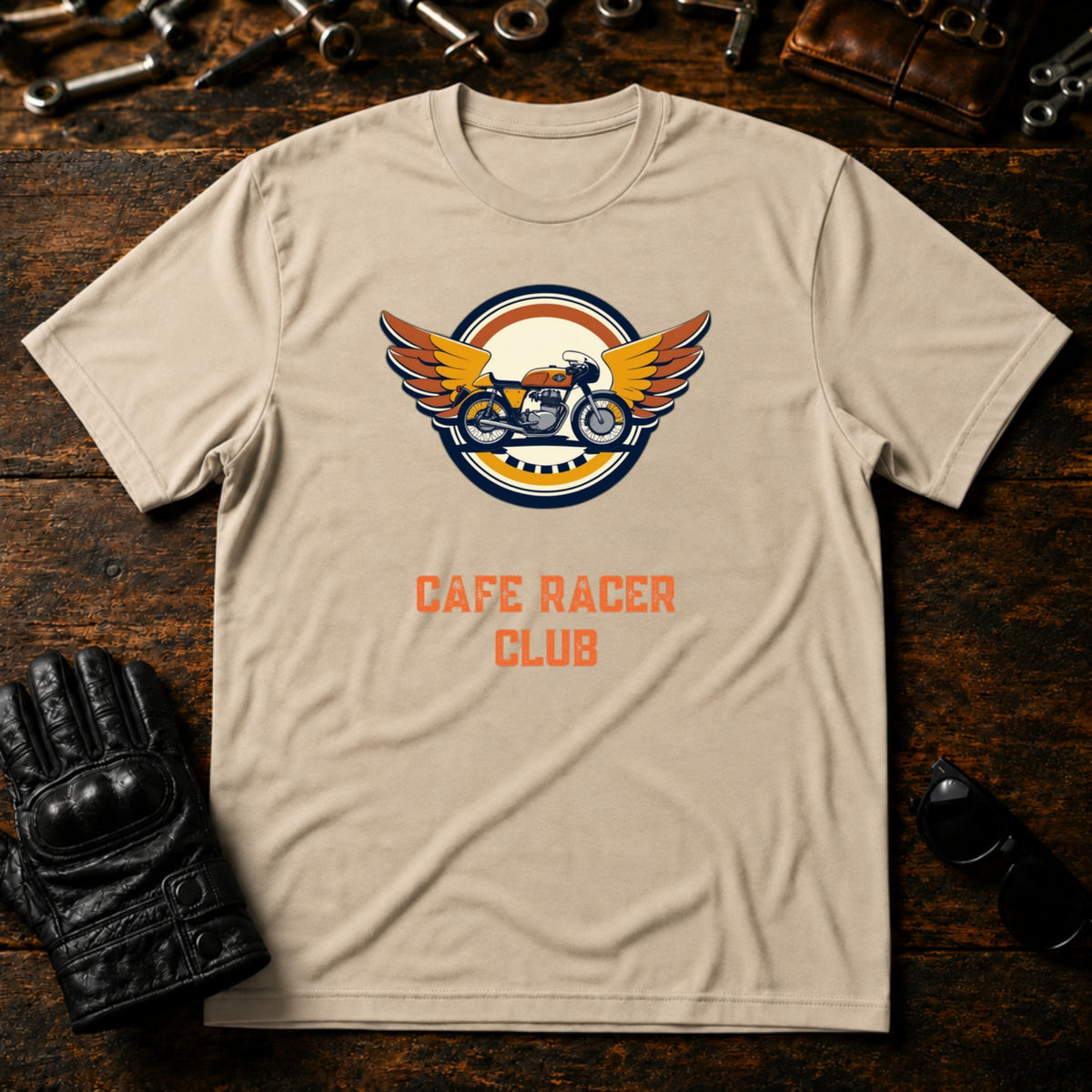 Cafe Racer Emblem T-Shirt - mockup 6 sand