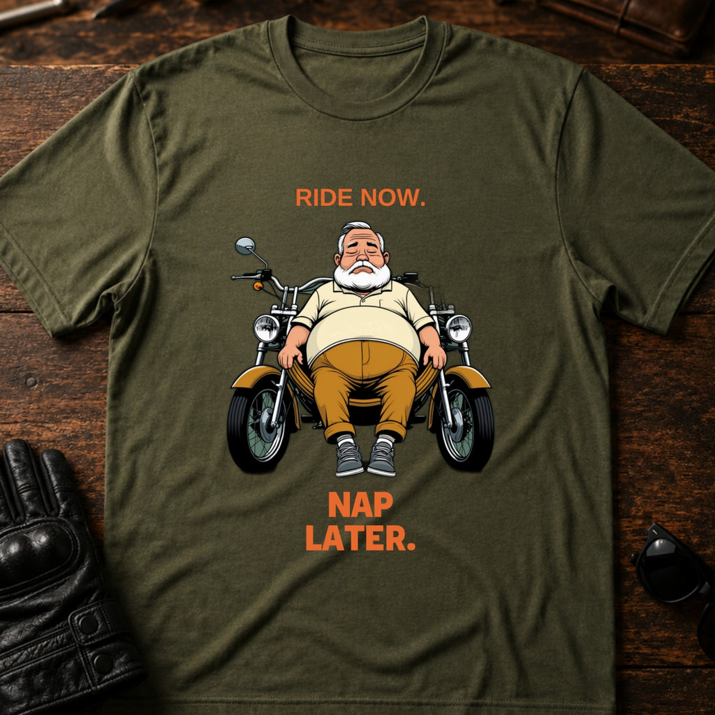 Ride Now Nap Later Grandpa Motorcycle T-Shirt - mockup 2 military green