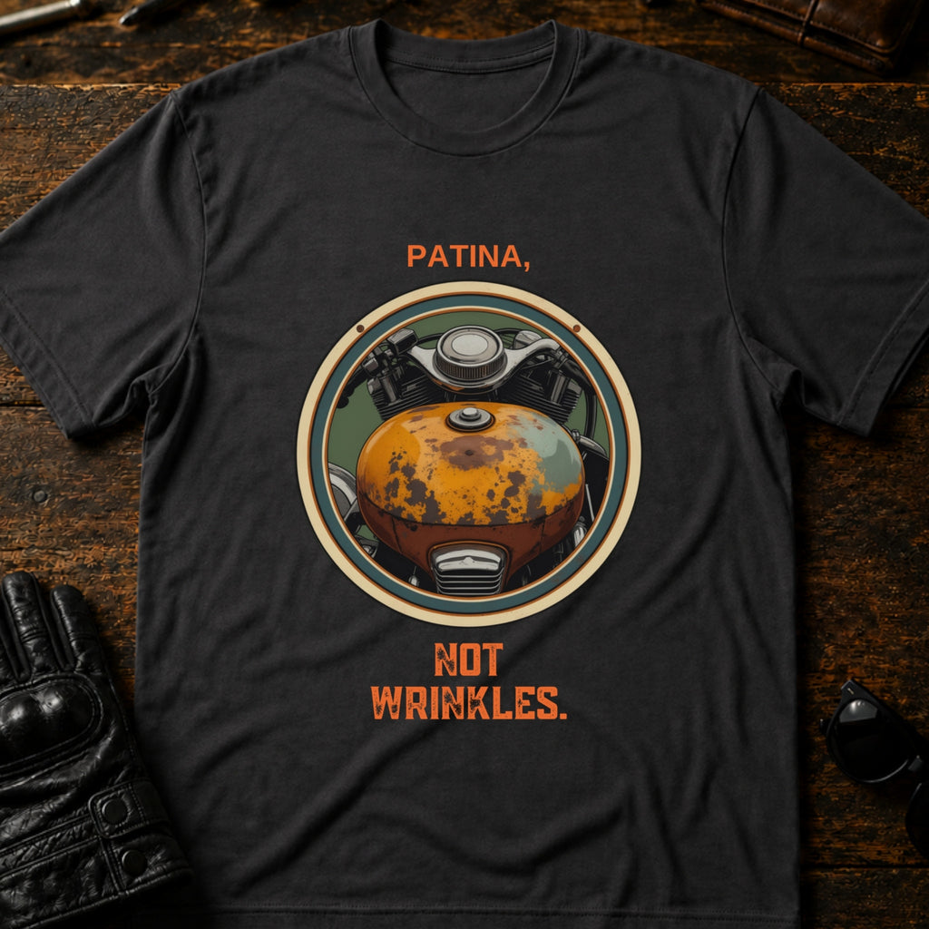 Patina Not Wrinkles Vintage Motorcycle T-Shirt - mockup 3 charcoal
