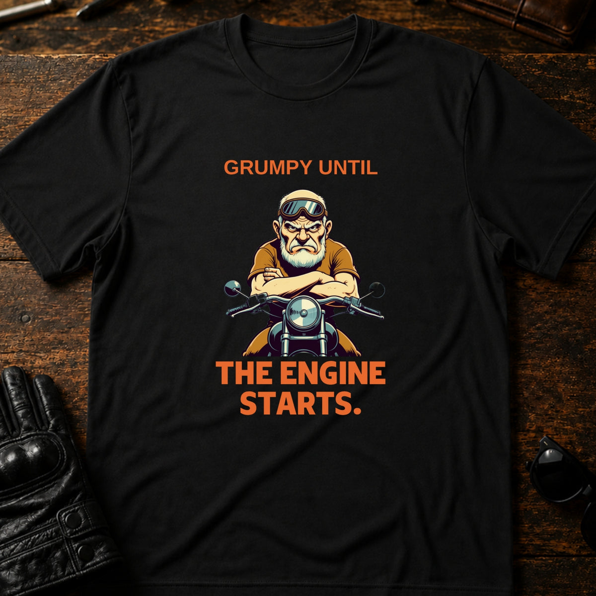 Grumpy Until The Engine Starts Dad Biker T-Shirt, black