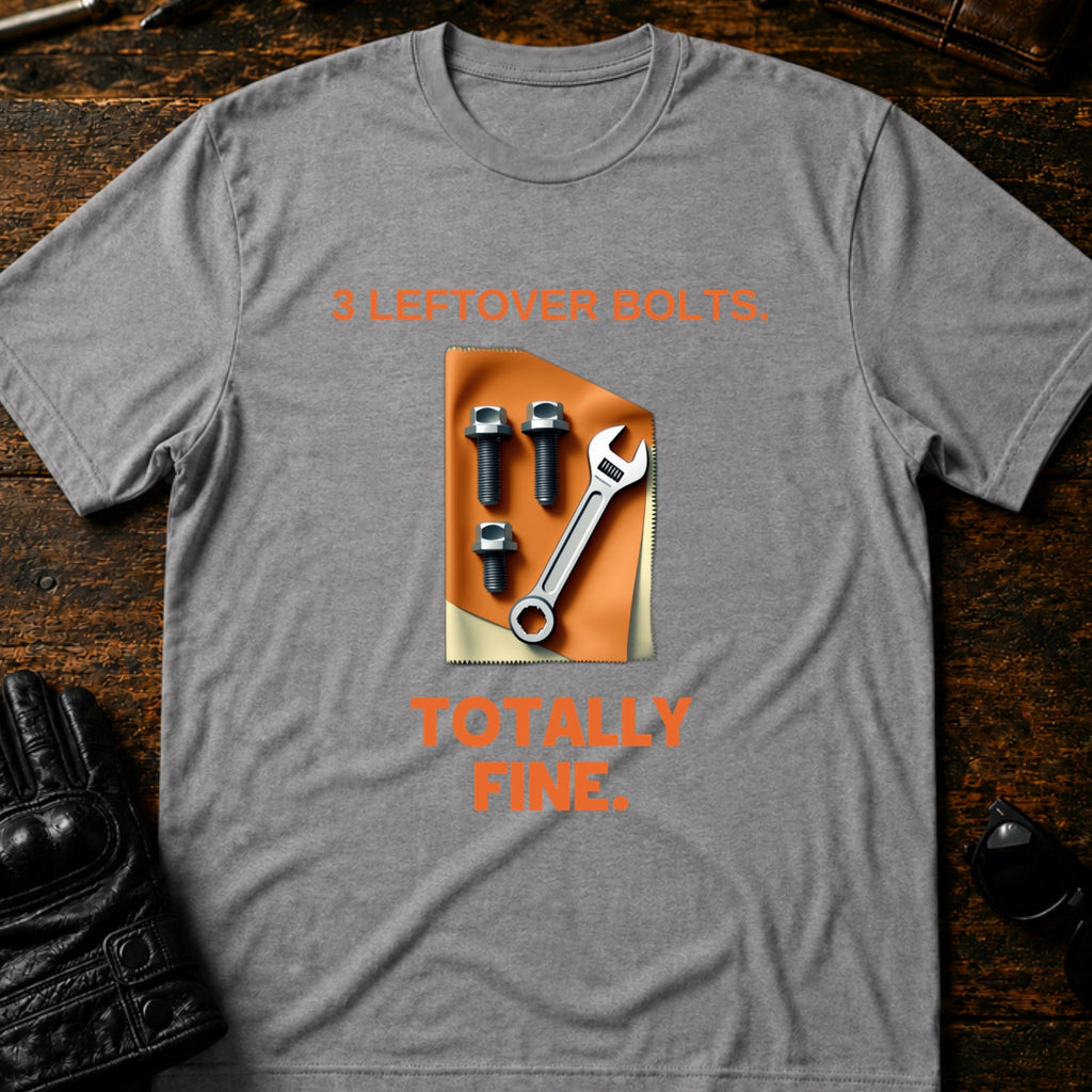 Three Leftover Bolts Totally Fine Mechanic Biker T-Shirt - mockup 4 sport gray