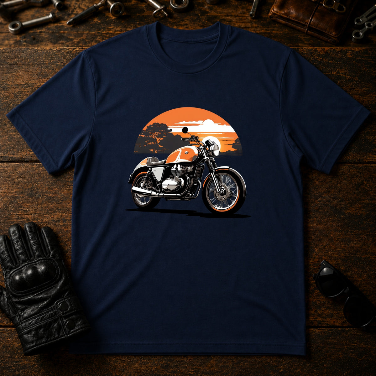 Dawn Chaser Motorcycle T-Shirt - mockup 5 navy