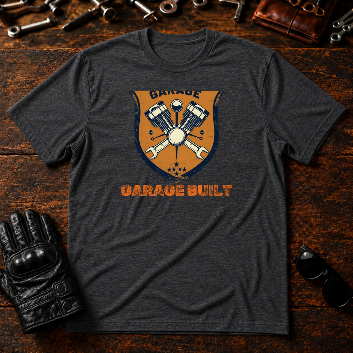 Garage Culture Vintage Badge T-Shirt - mockup 8 dark heather