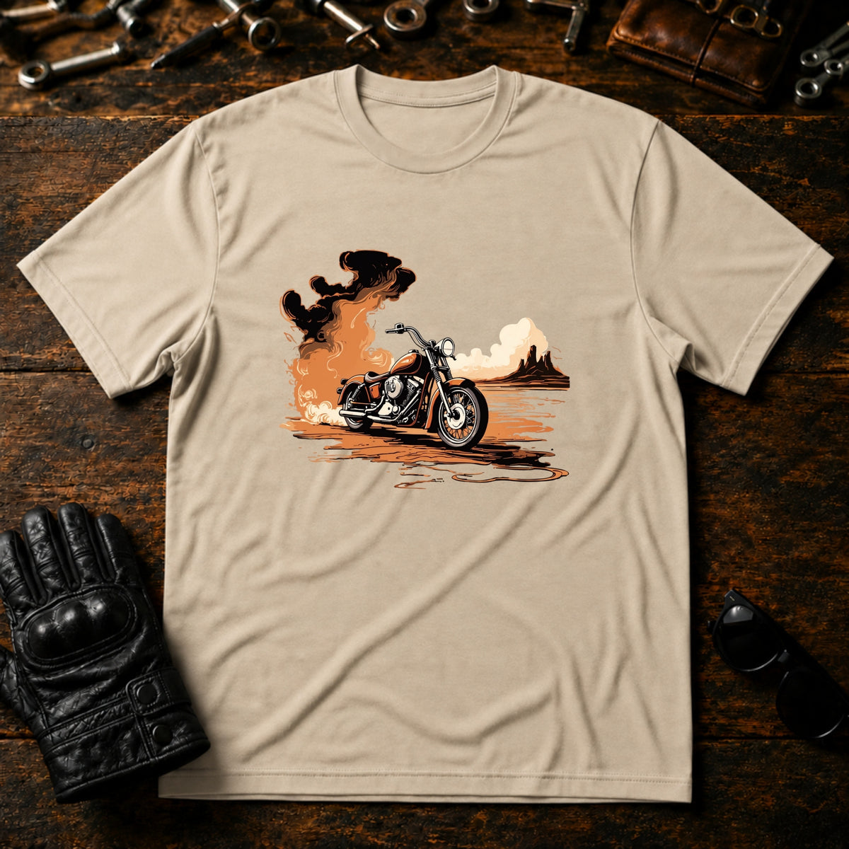 Sunrise Coffee Ride T-Shirt - mockup 6 sand
