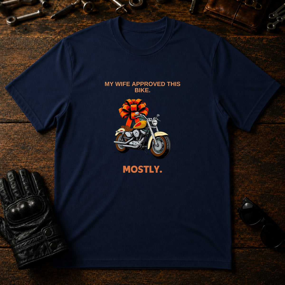 My Wife Approved This Bike T-Shirt - mockup 5 navy