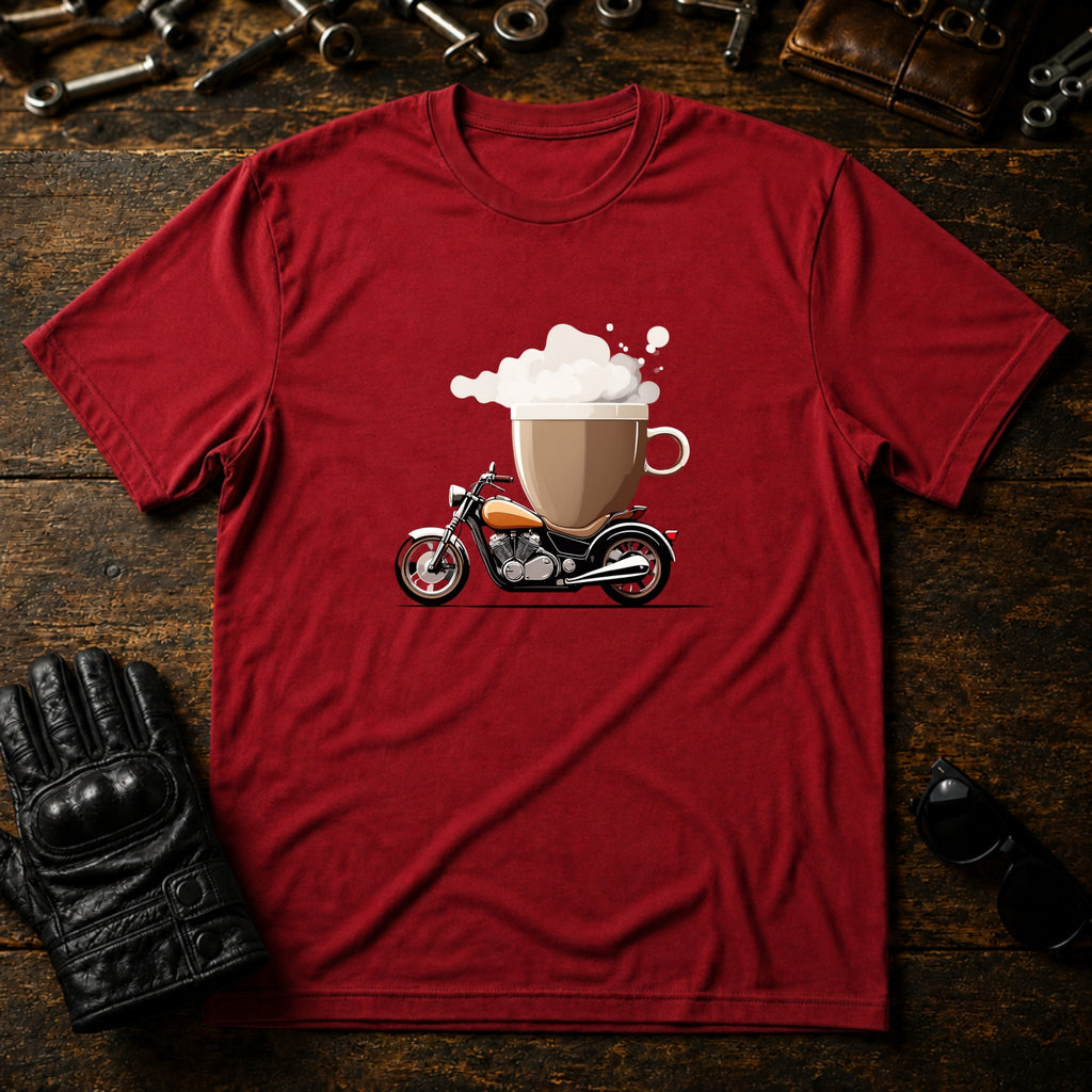 Coffee and Wheels T-Shirt - mockup 7 cardinal red
