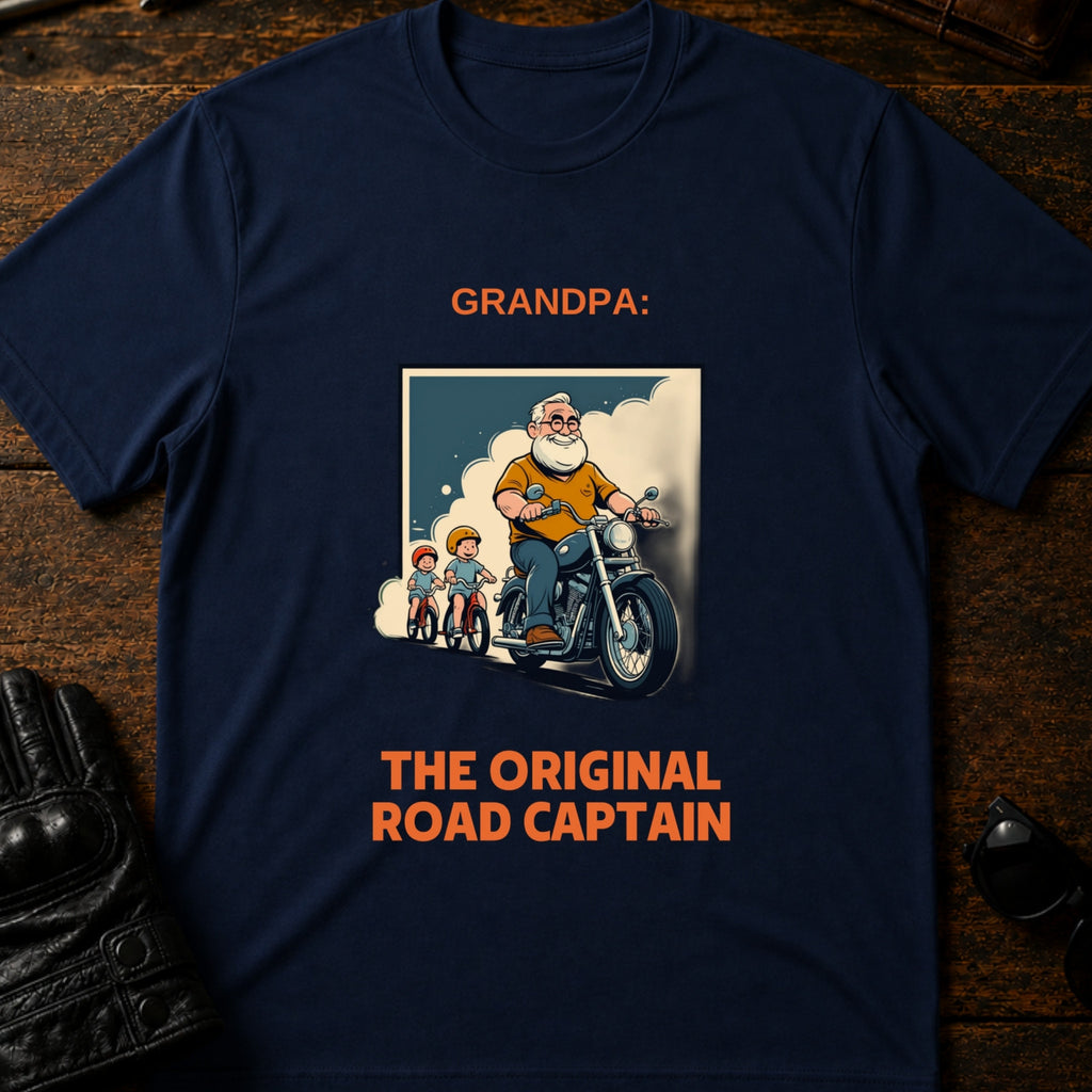 Grandpa The Original Road Captain Motorcycle Gift T-Shirt - mockup 5 navy