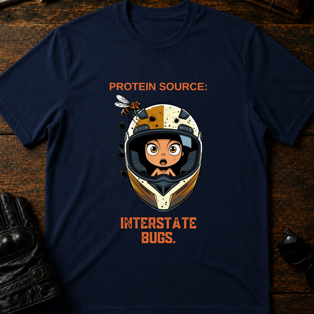 Protein Source Interstate Bugs Funny Biker T-Shirt - mockup 5 navy