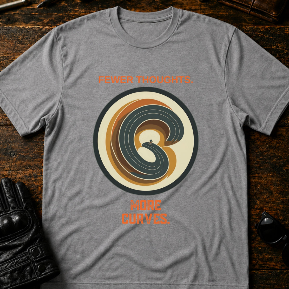 Fewer Thoughts More Curves Motorcycle T-Shirt, sport gray