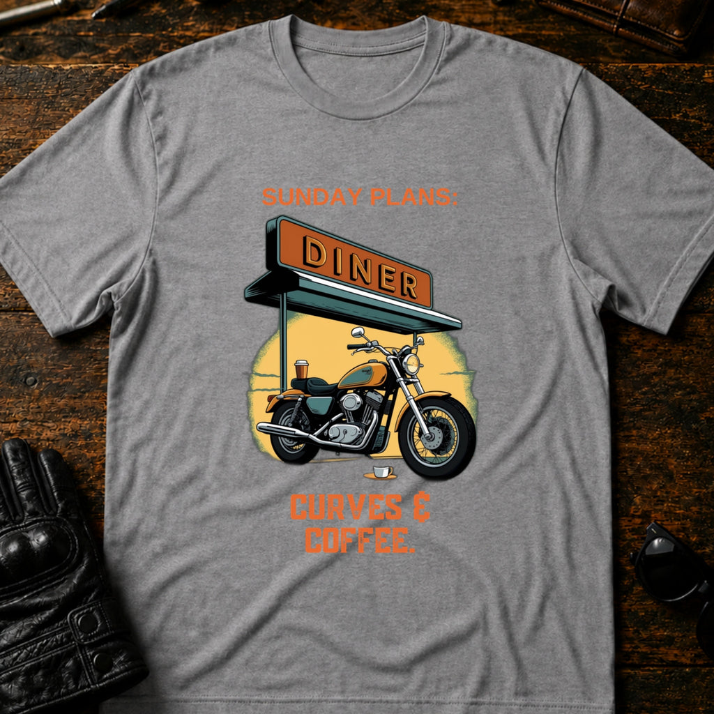 Sunday Plans Curves And Coffee Motorcycle T-Shirt - mockup 4 sport gray