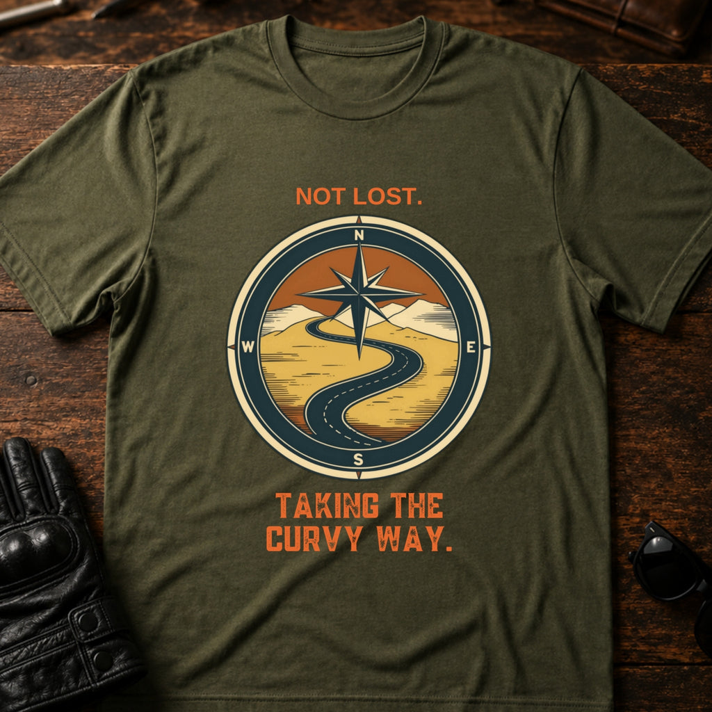 Not Lost Taking The Curvy Way Motorcycle T-Shirt - mockup 2 military green
