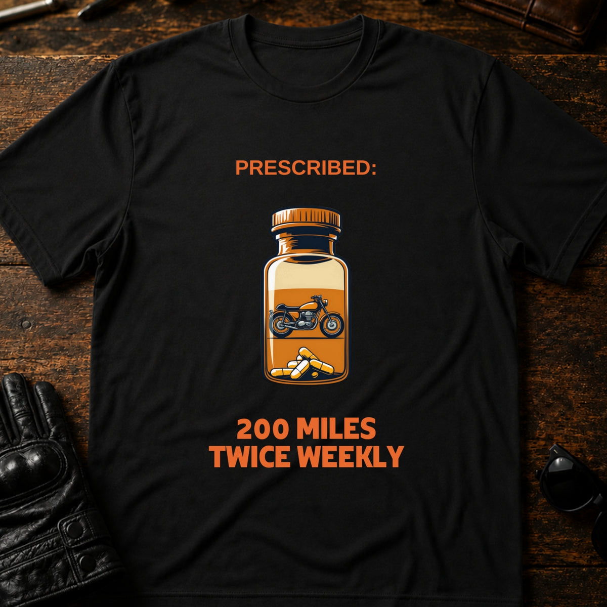 Prescribed 200 Miles Twice Weekly Motorcycle T-Shirt, black