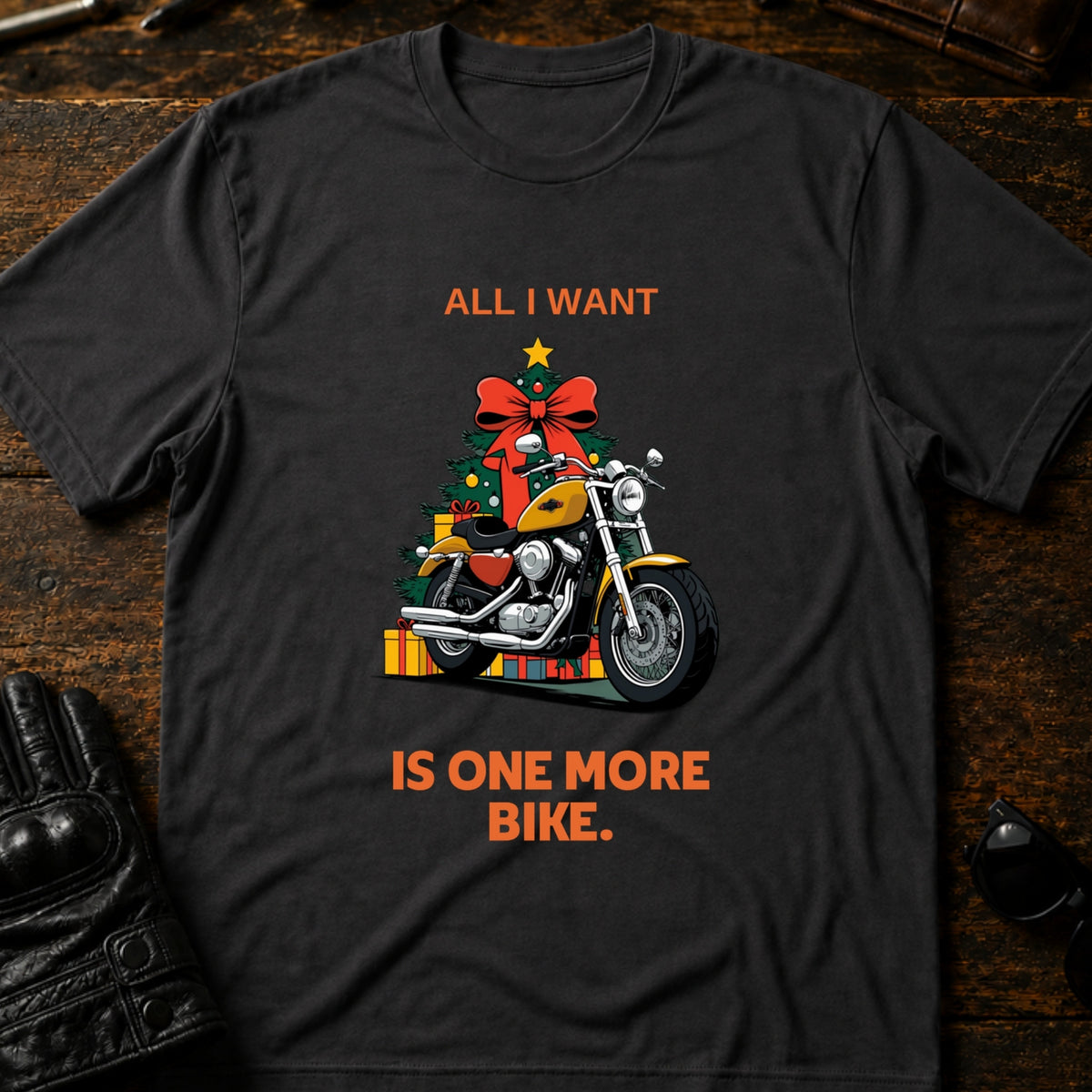 All I Want Is One More Bike Christmas Motorcycle T-Shirt, charcoal