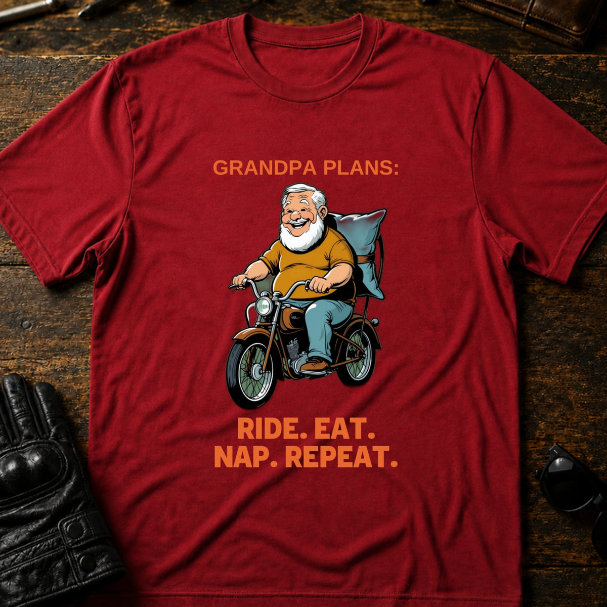 Grandpa Ride Then Nap Biker Grandpa T-Shirt, cardinal red