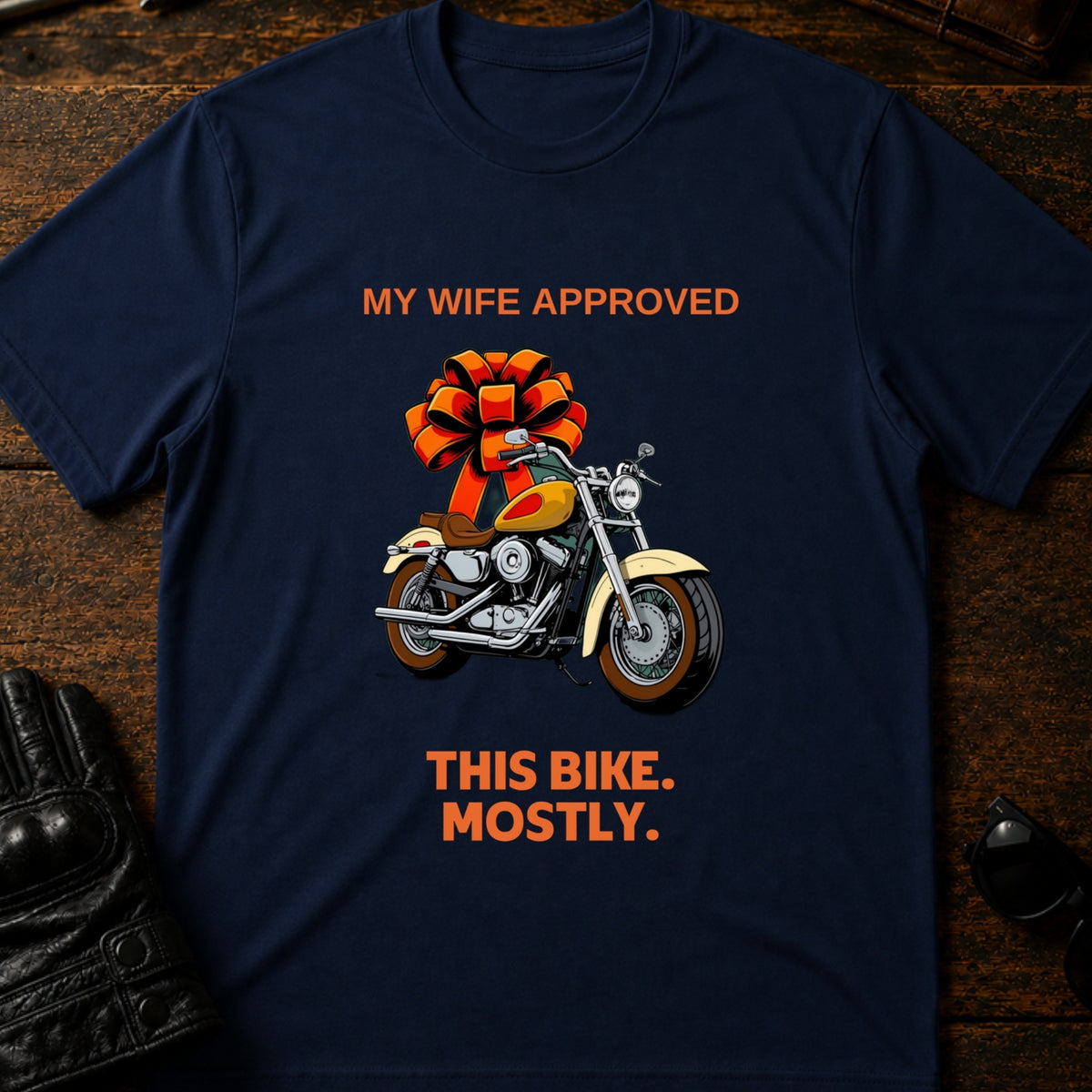My Wife Approved This Bike T-Shirt, navy