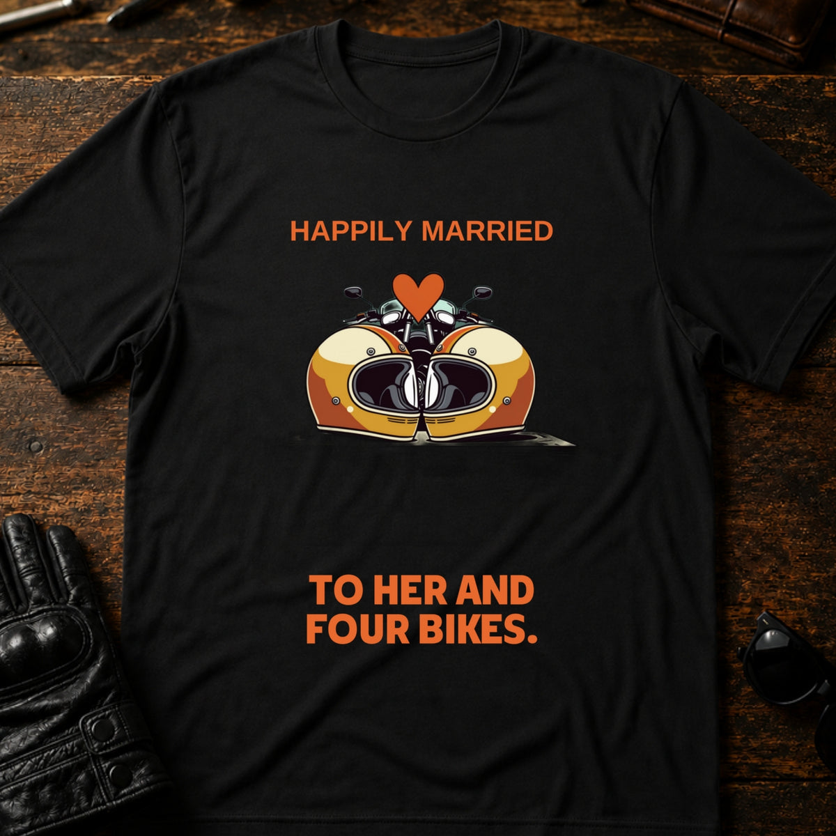 Happily Married To Her And Four Bikes Biker T-Shirt, black