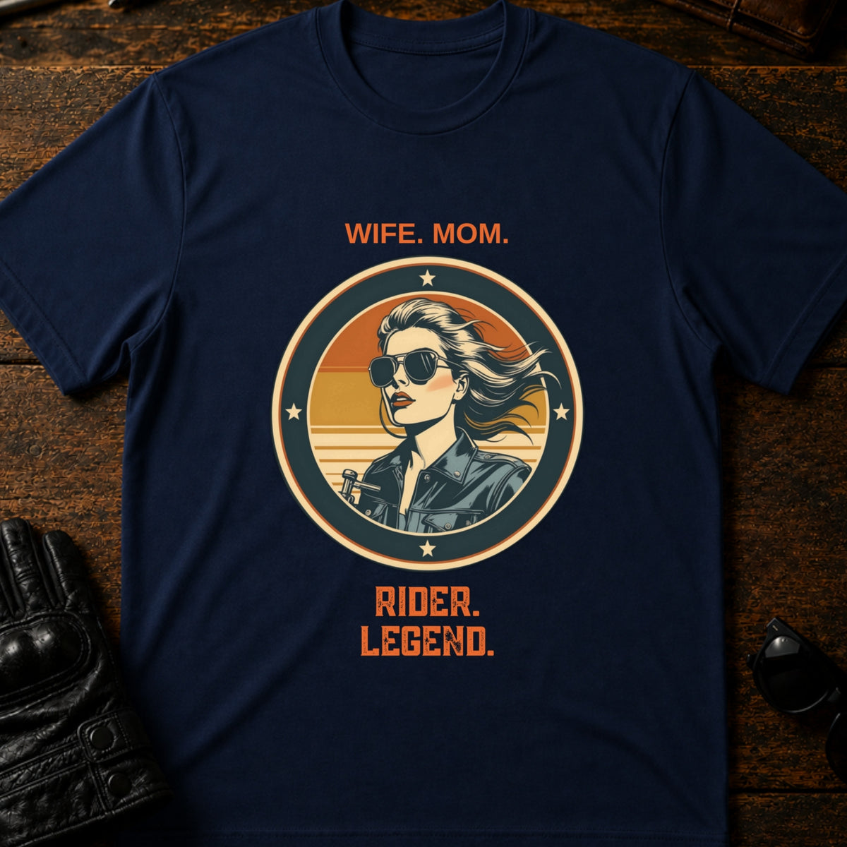Wife Mom Rider Legend Women Biker T-Shirt, navy