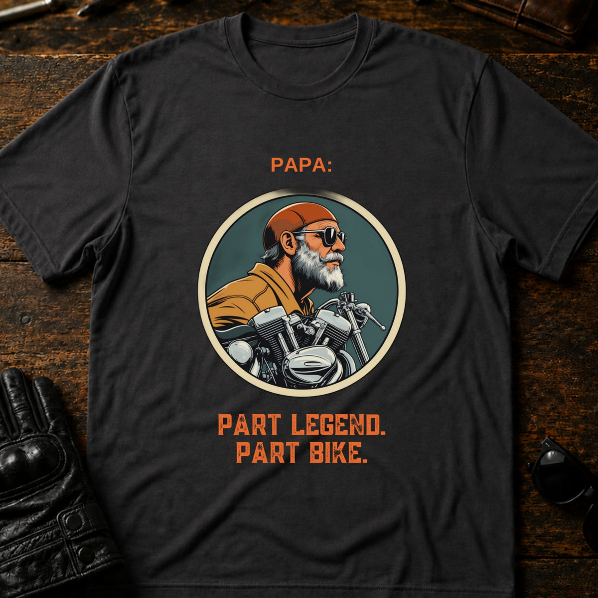 Papa Part Legend Part Motorcycle Grandpa Biker T-Shirt, charcoal