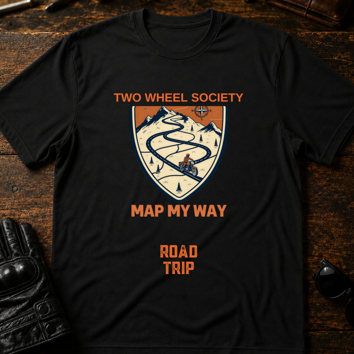 Road Trip Map Art T-Shirt, black