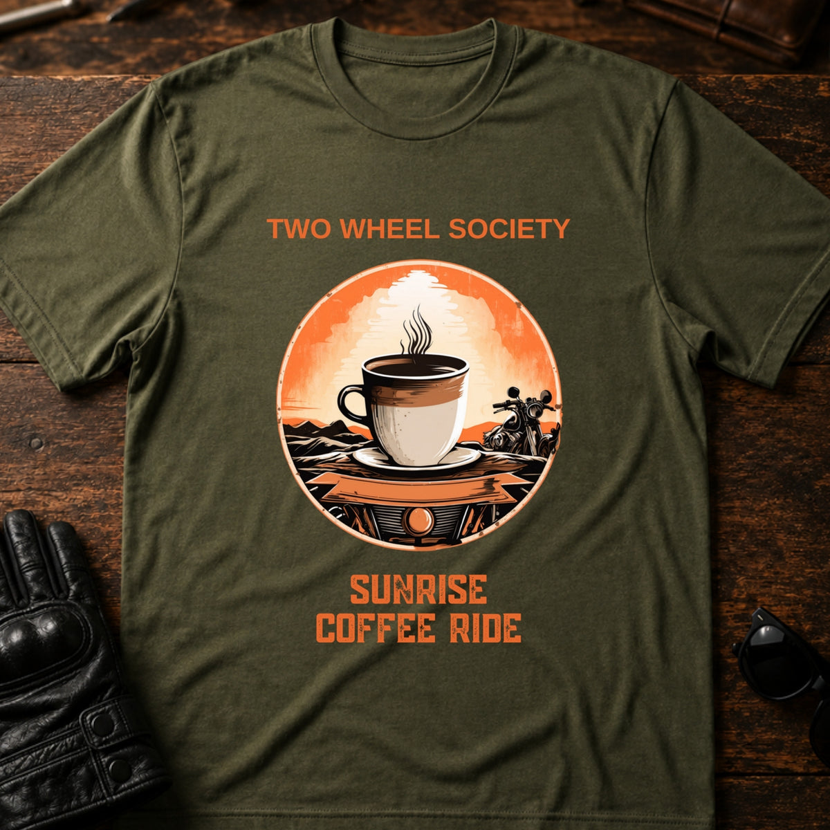 Sunrise Coffee Ride T-Shirt, military green