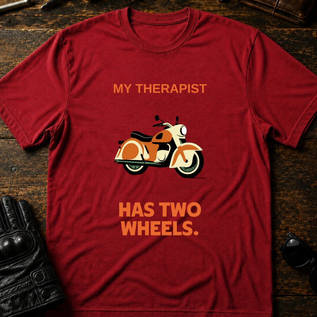My Therapist Has Two Wheels Motorcycle T-Shirt - mockup 7 cardinal red