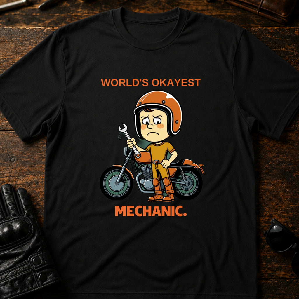 Worlds Okayest Mechanic Funny Motorcycle T-Shirt - mockup 1 black