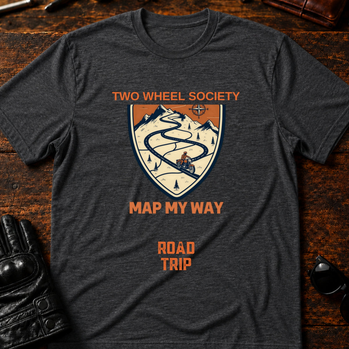 Road Trip Map Art T-Shirt, dark heather