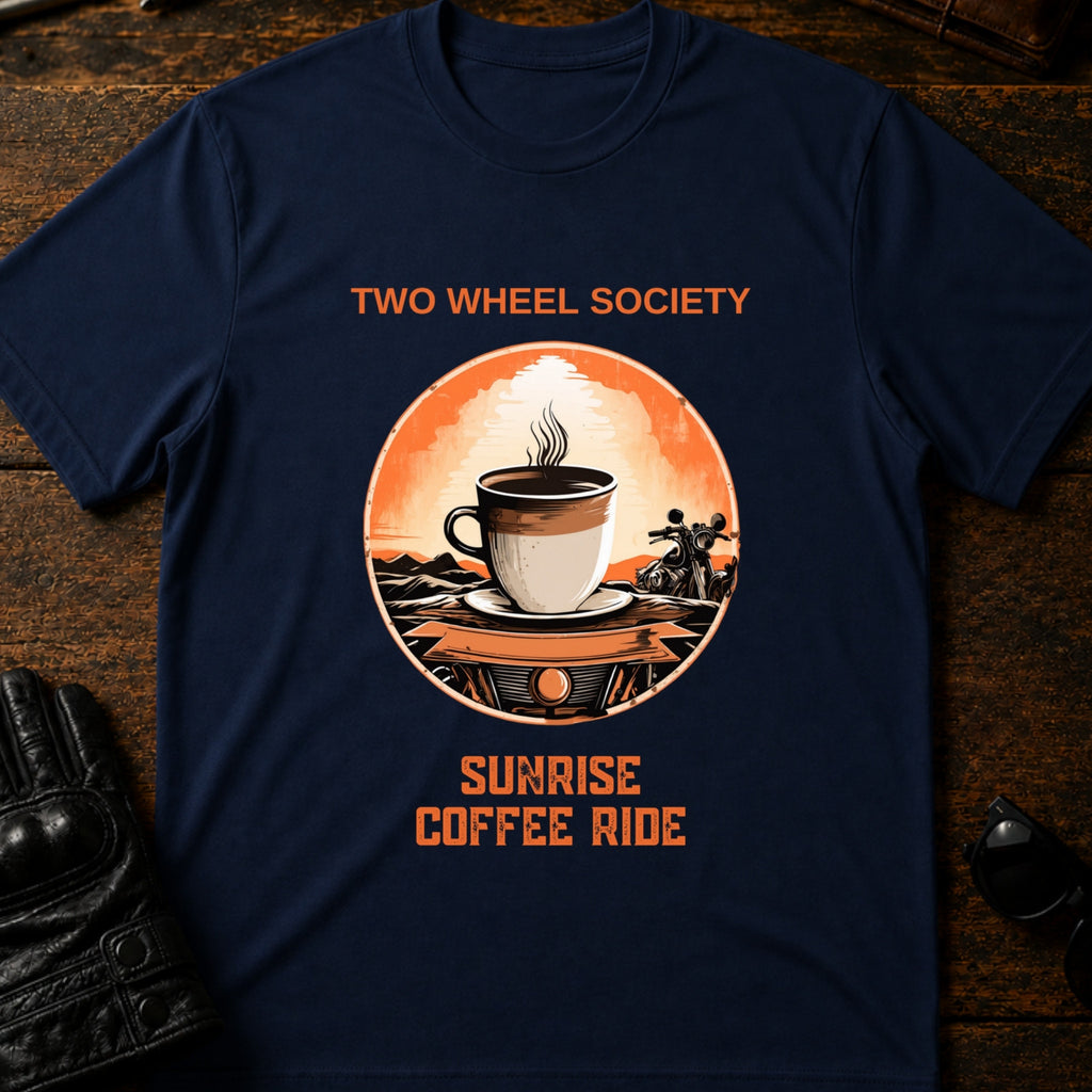 Sunrise Coffee Ride T-Shirt - mockup 5 navy