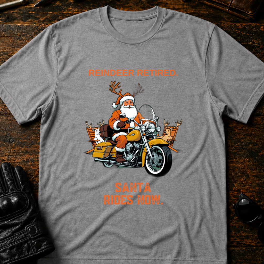 Reindeer Retired Santa Rides Now Motorcycle T-Shirt - mockup 4 sport gray