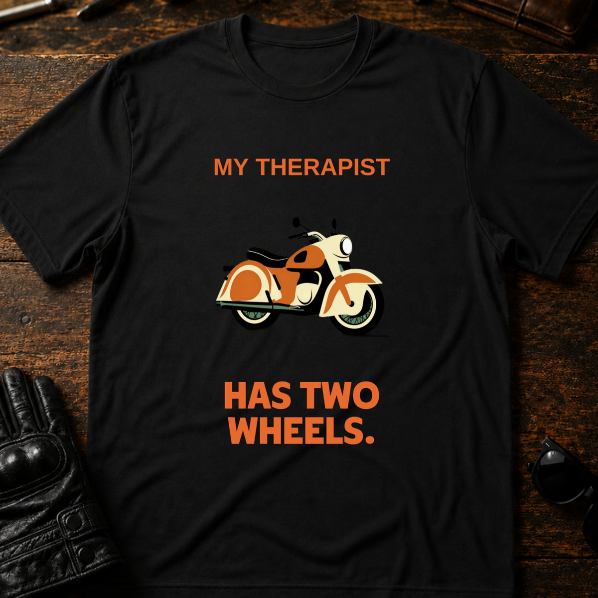 My Therapist Has Two Wheels Motorcycle T-Shirt, black