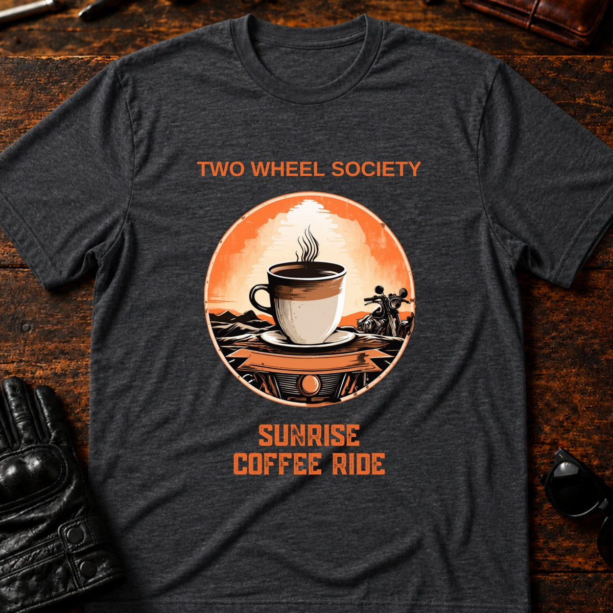 Sunrise Coffee Ride T-Shirt, dark heather