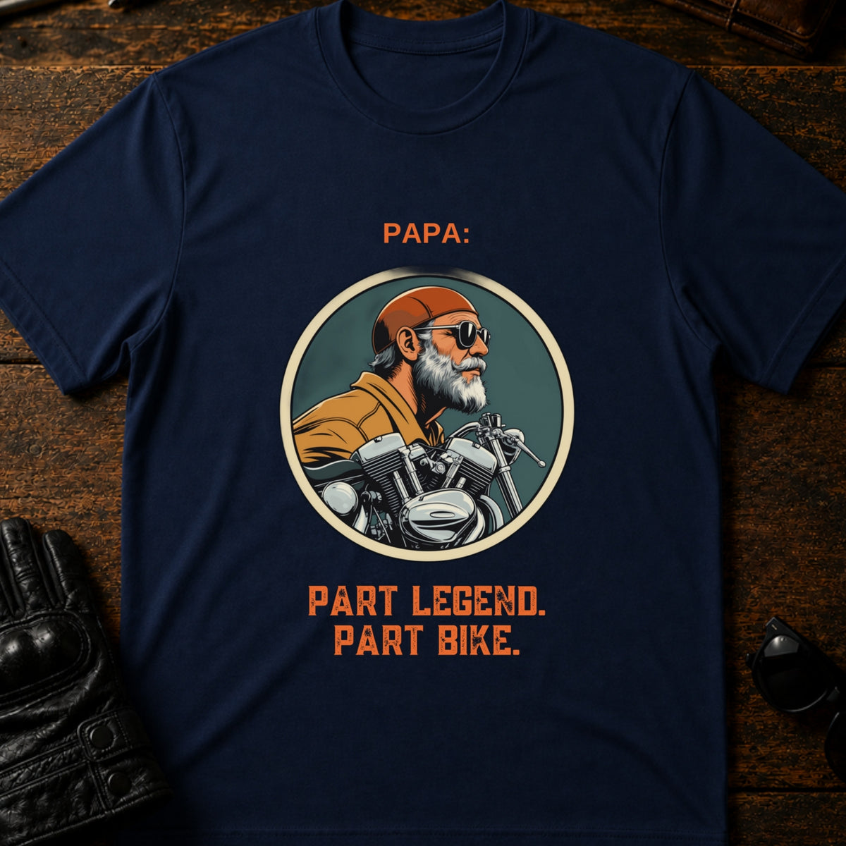 Papa Part Legend Part Motorcycle Grandpa Biker T-Shirt, navy