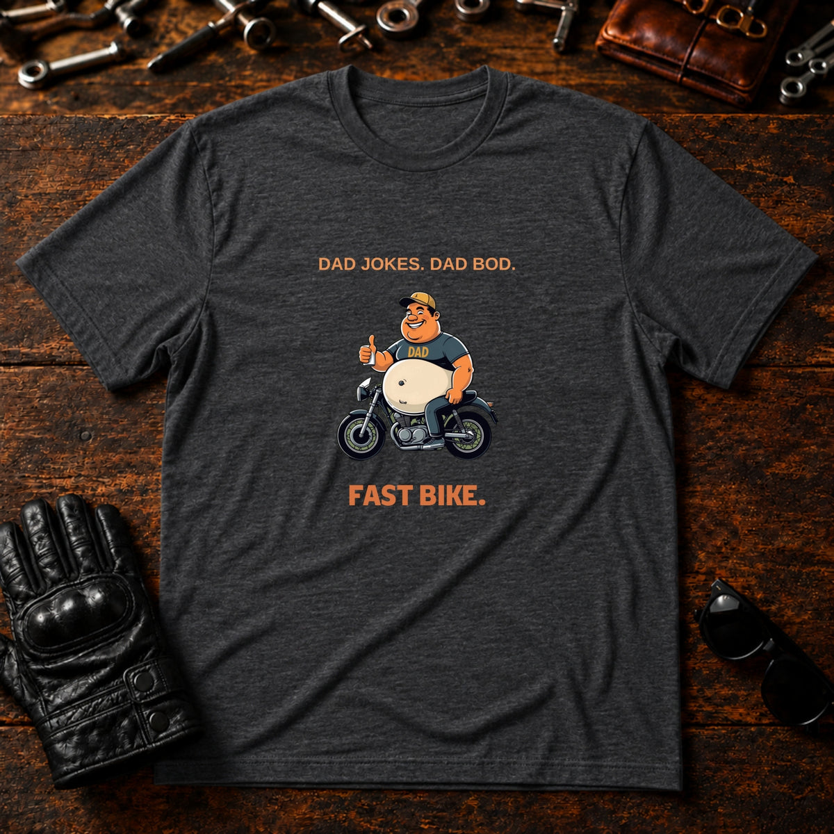 Dad Jokes Dad Bod Fast Bike T-Shirt - mockup 8 dark heather
